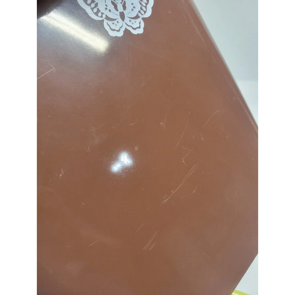 Vintage Brown Plastic Wastebasket with White Butterfly Graphic Small‎ Trash Can